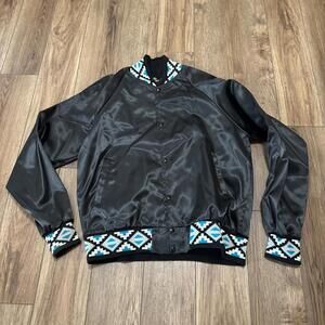 Vintage 80s Aztec Satin Southwestern Bomber Jacket Size L